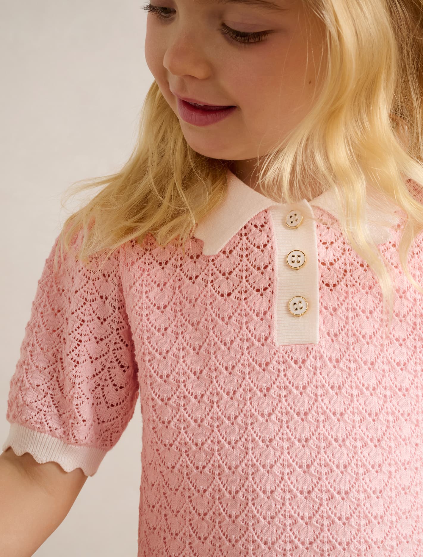 Connie Girls Scallop Knit Top Pink