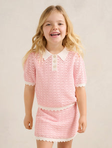 Connie Girls Scallop Knit Top Pink