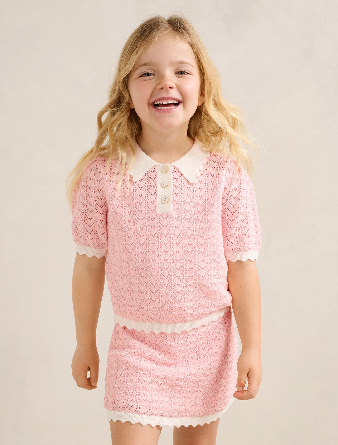 Connie Girls Scallop Knit Top Pink