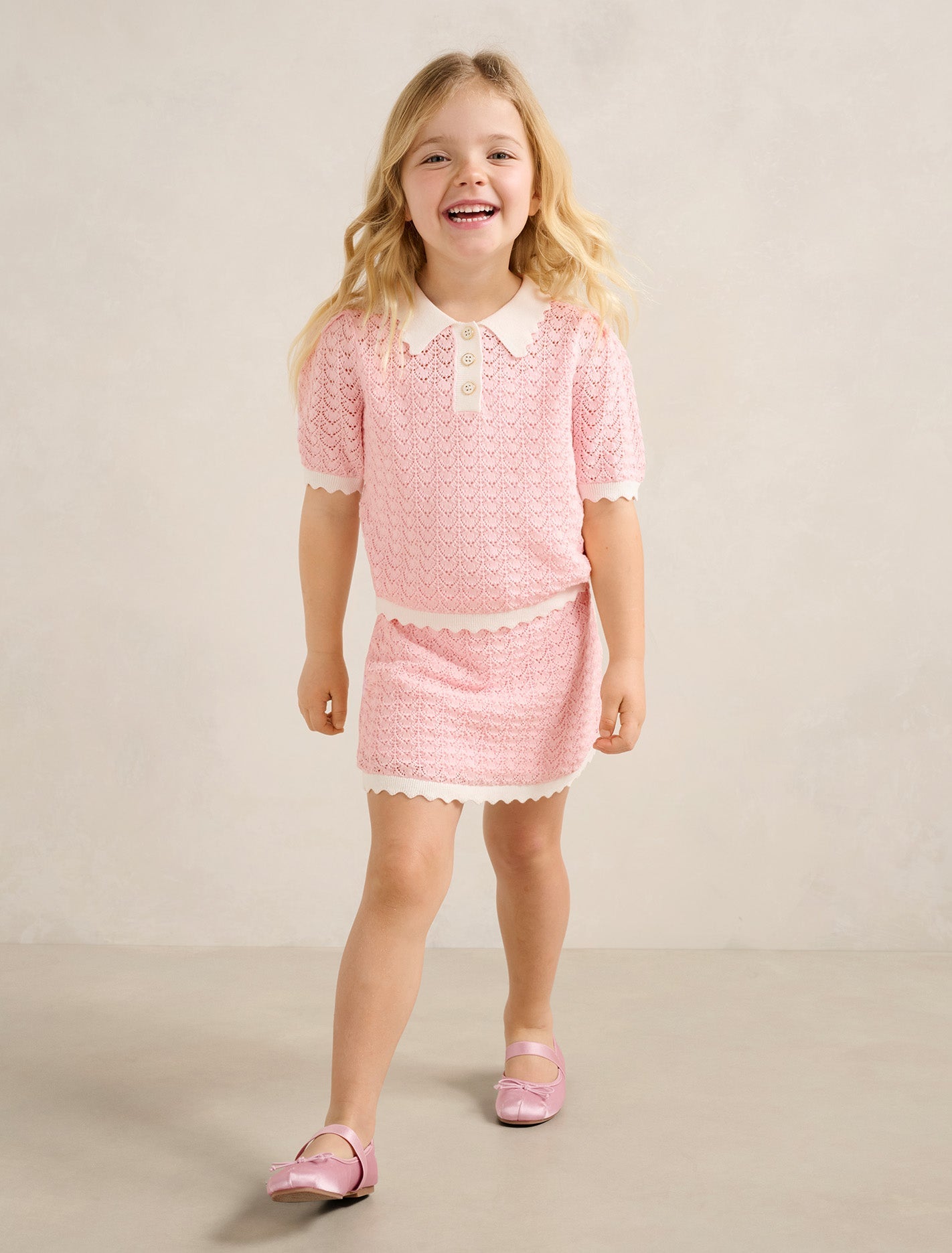 Connie Girls Scallop Knit Top Pink