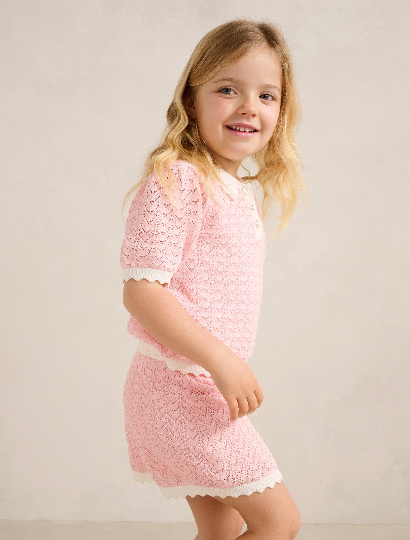 Connie Girls Scallop Knit Top Pink