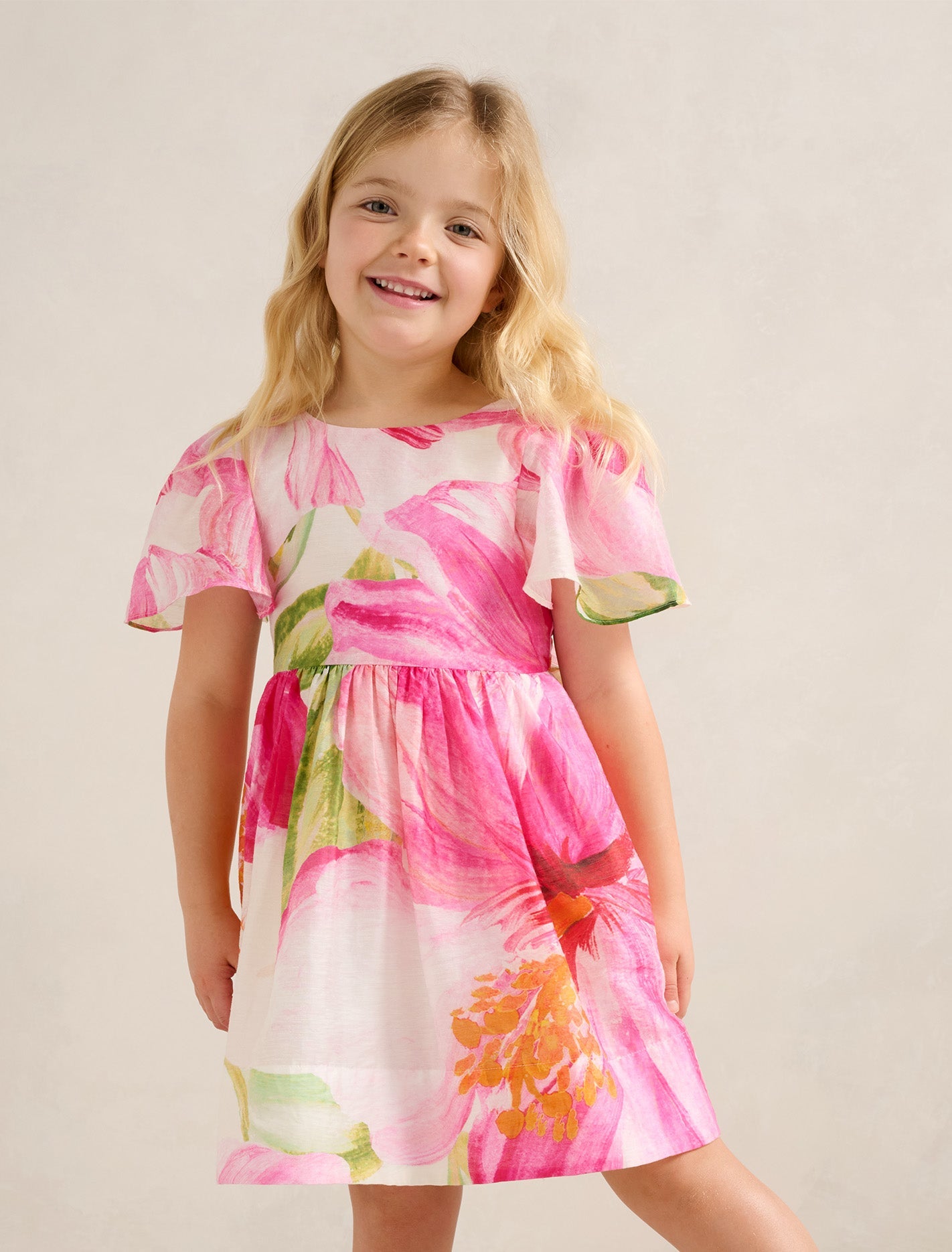 Chloe Girls Flutter Bow Dress Cora Tropical