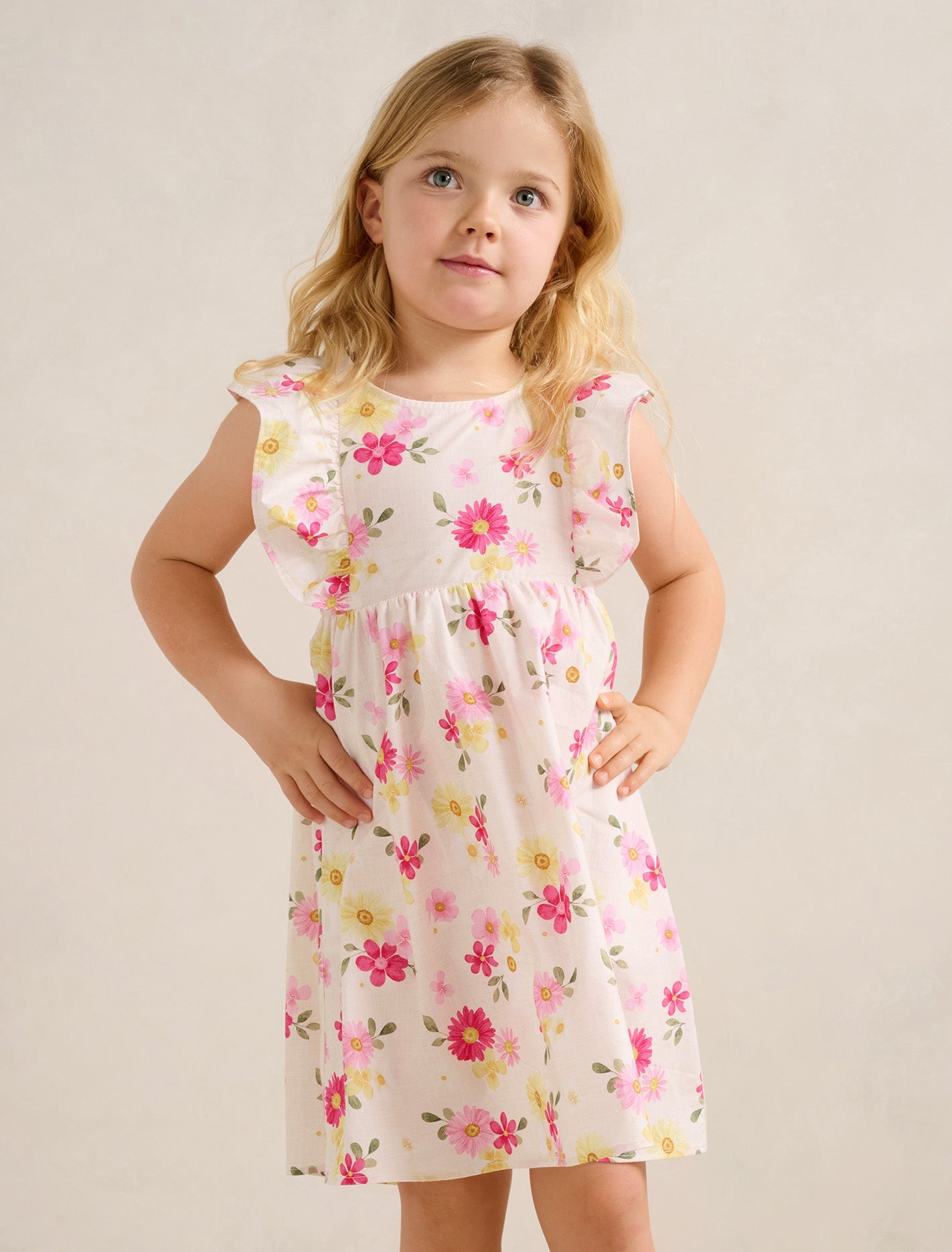 Hana Girls V-Back Print Dress Daisy Floral