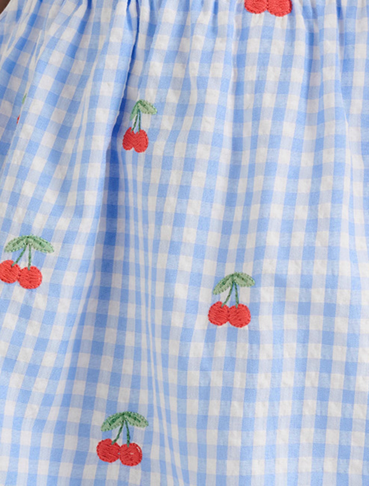 Brianna Girls Shirred Emb Dress Cherry Check