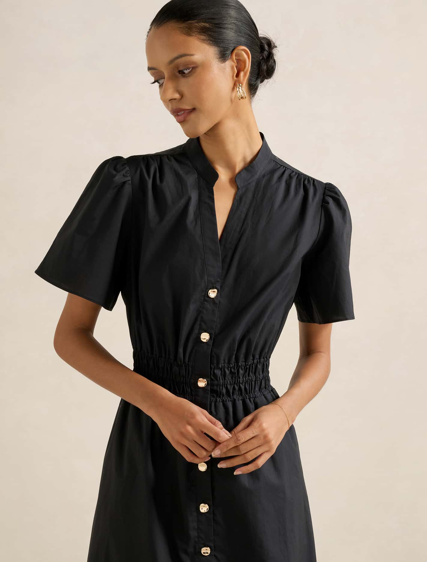 Eleanor Petite Button Down Midi Black