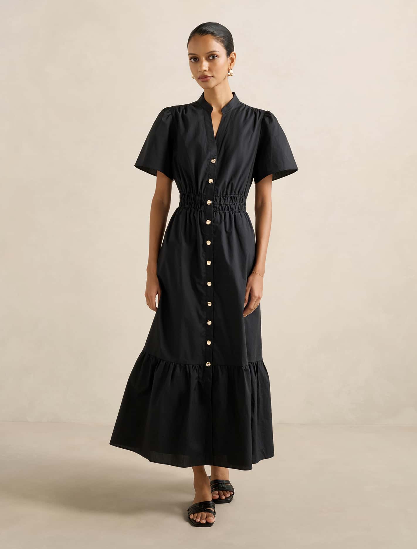 Eleanor Petite Button Down Midi Black