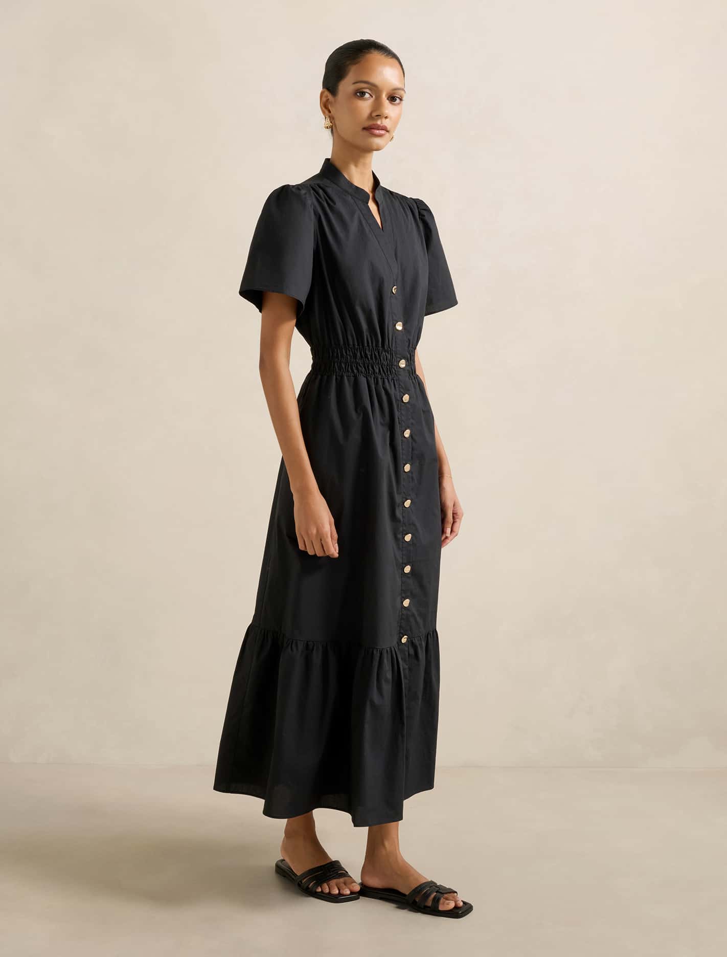Eleanor Petite Button Down Midi Black