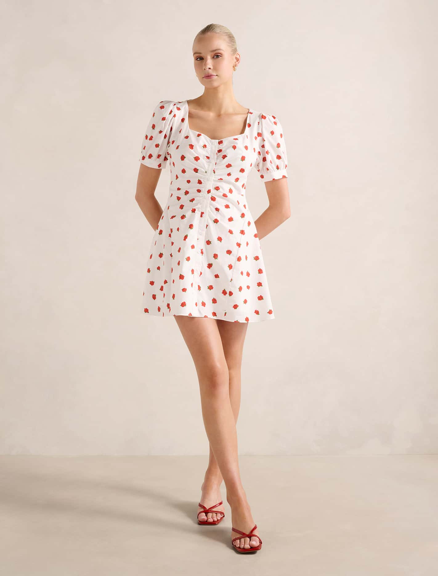 Mallory Gathered Cotton Mini Dress Light Rosalie Ditsy