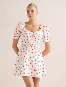 Mallory Gathered Cotton Mini Dress Light Rosalie Ditsy