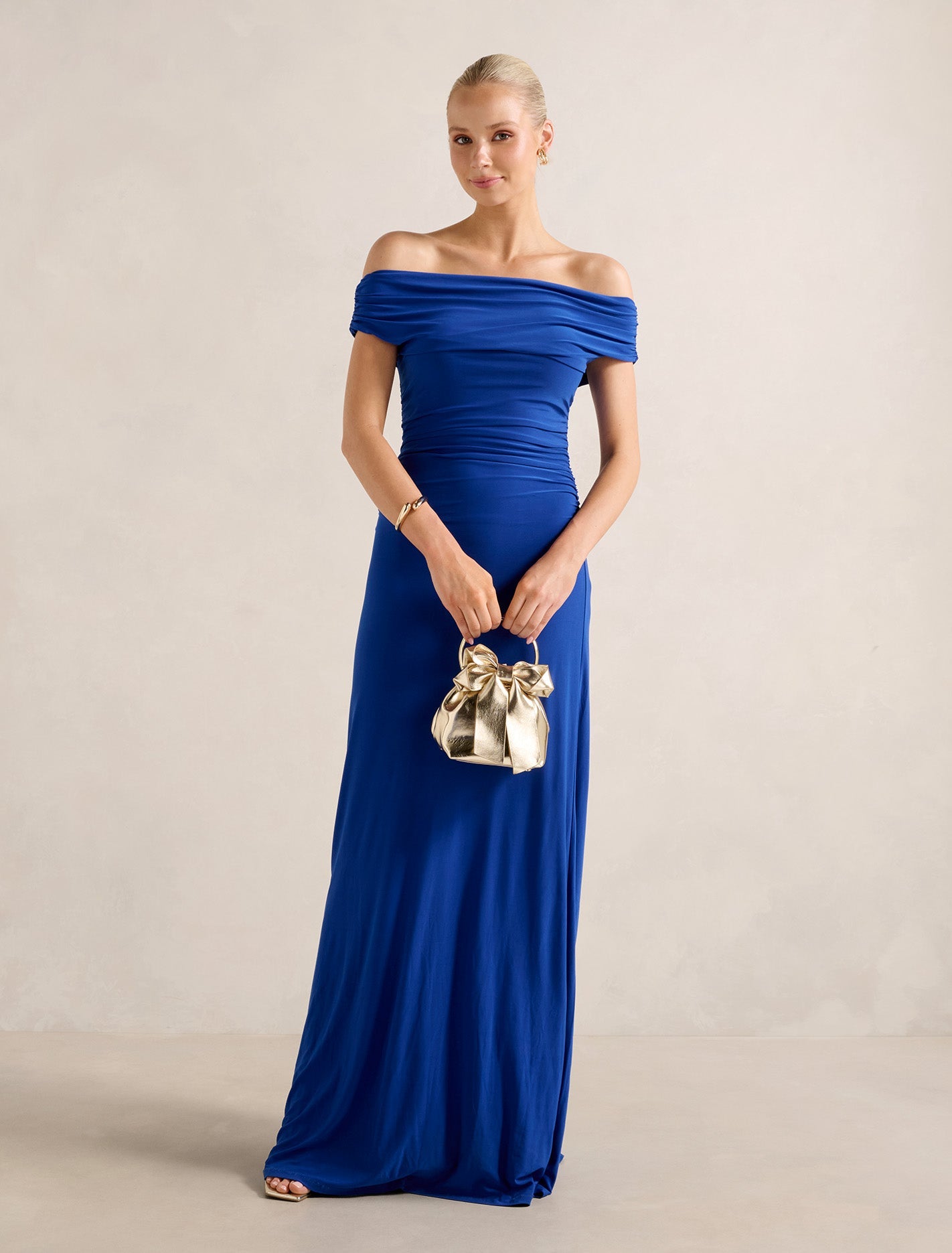 Romy Off Shoulder Jersey Maxi Dress Cosmic Blue