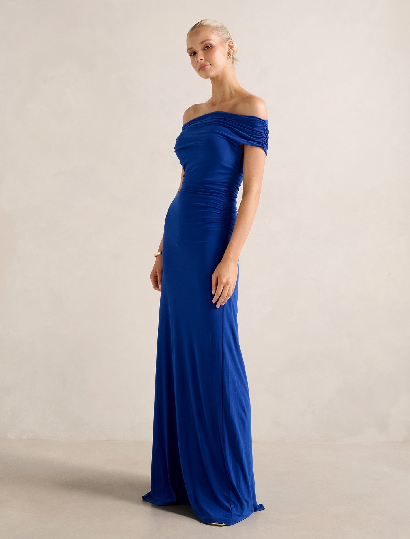 Romy Off Shoulder Jersey Maxi Dress Cosmic Blue