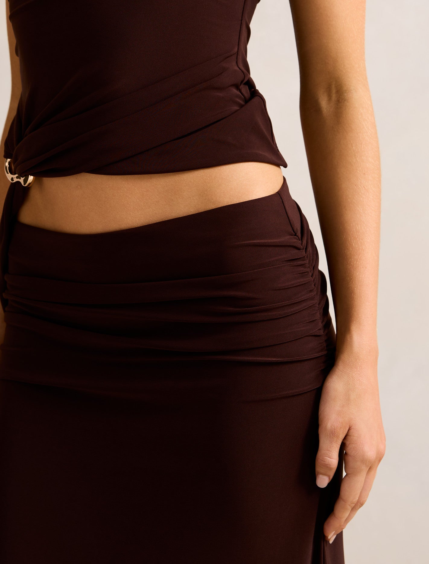Mimi Flute Maxi Skirt Bitter Chocolate Co-ord