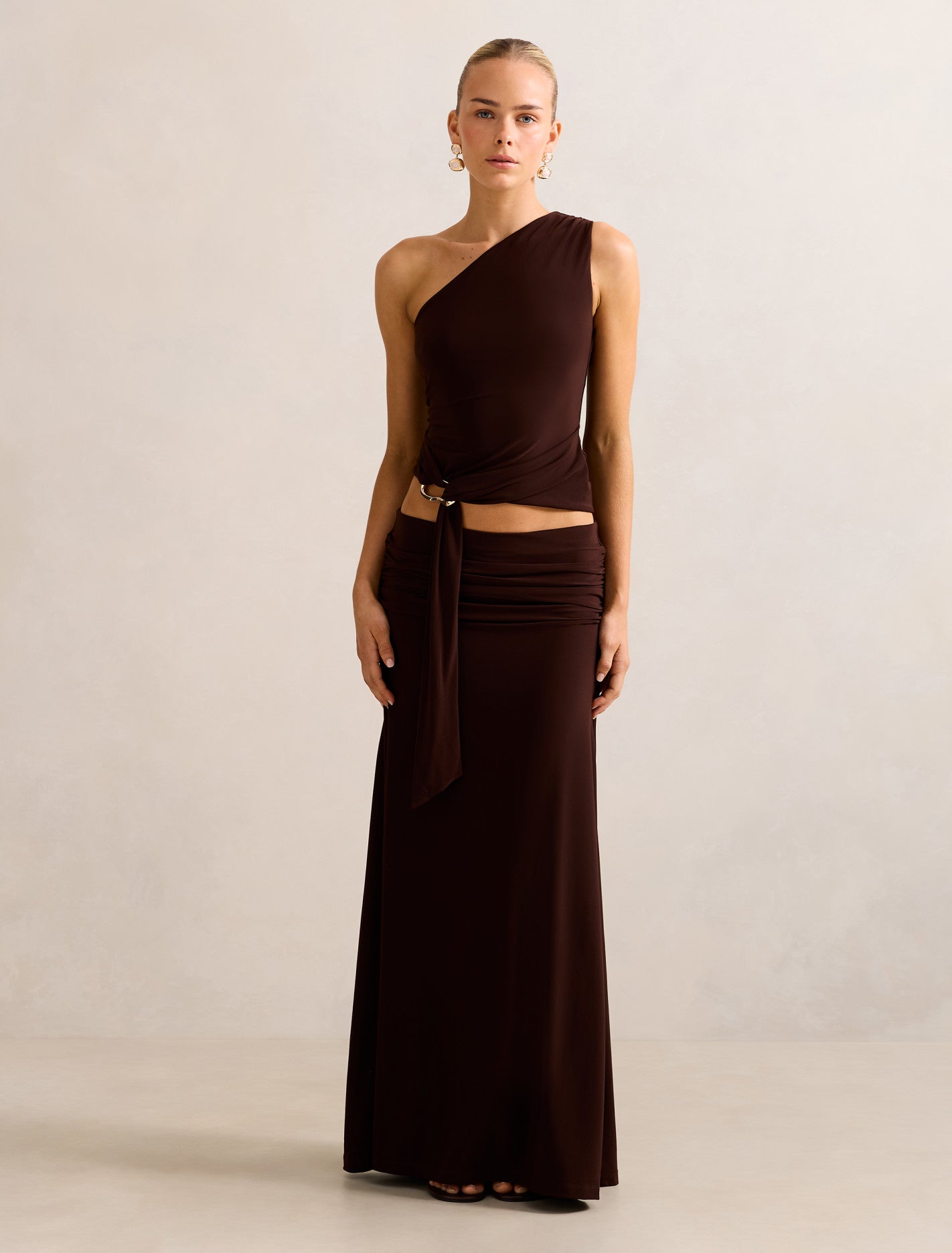 Mimi Flute Maxi Skirt Bitter Chocolate Co-ord