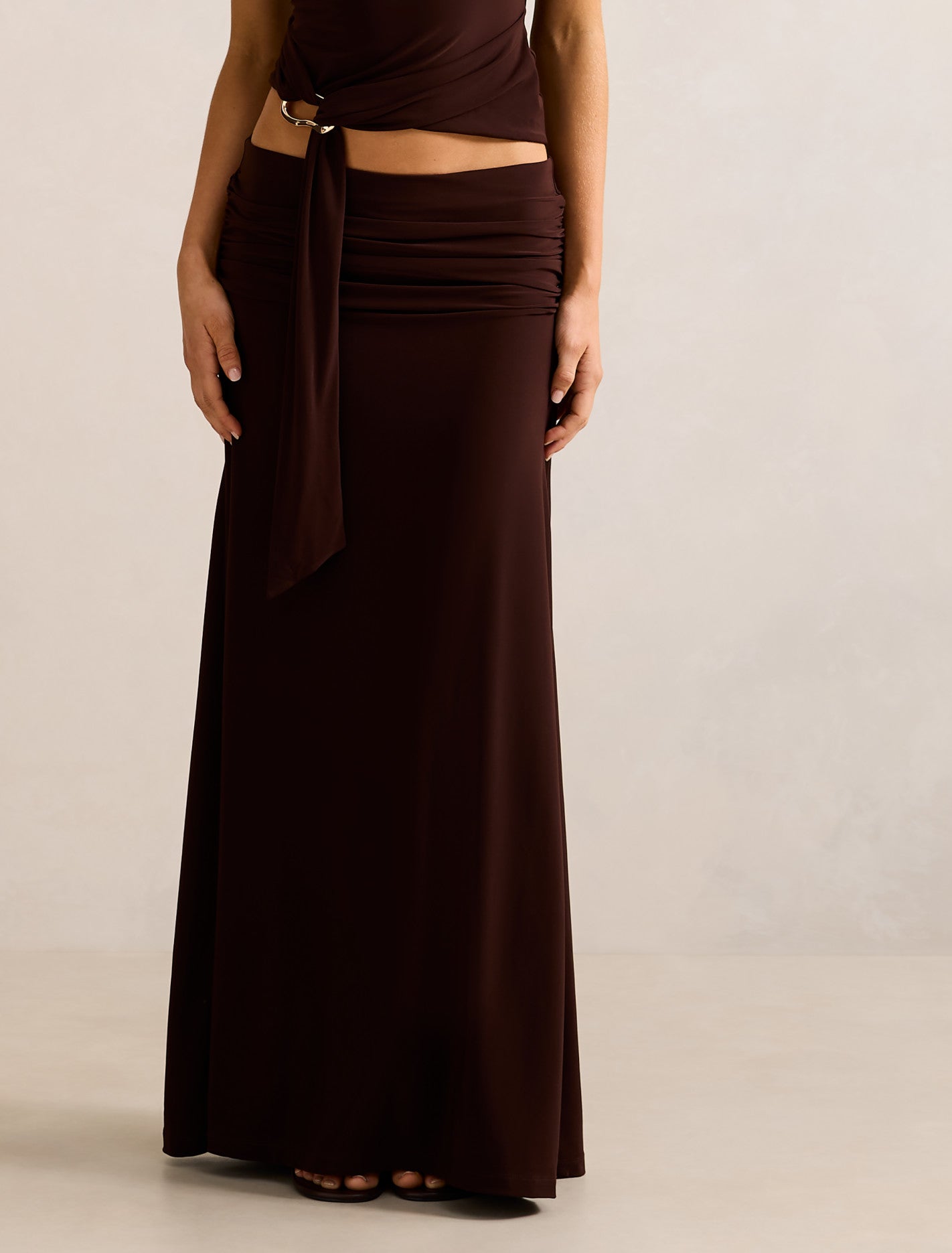 Mimi Flute Maxi Skirt Bitter Chocolate Co-ord