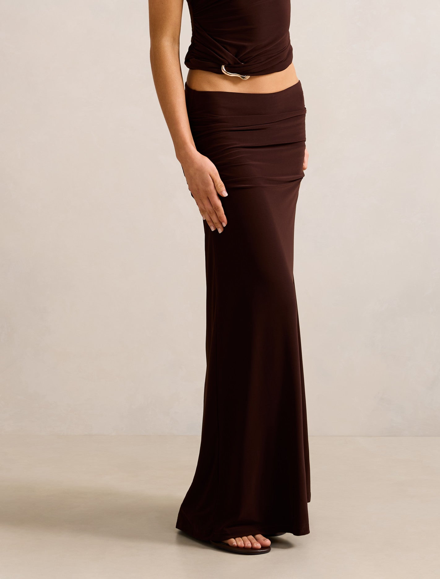 Mimi Flute Maxi Skirt Bitter Chocolate Co-ord