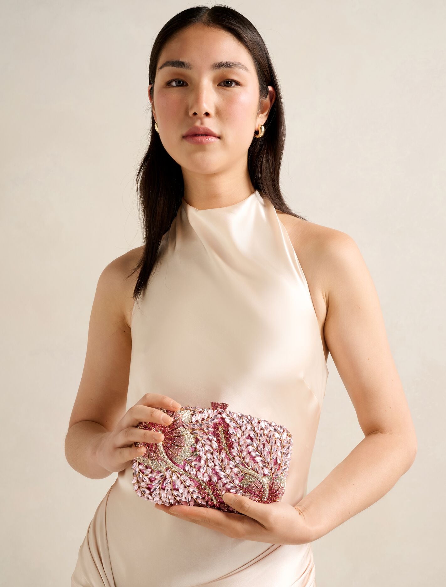 Everly Orchid Flower Clasp Hardcase Clutch Pink Multi