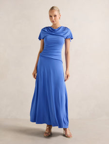 Gemini High Neck Jersey Maxi Dress Cornflower Breeze