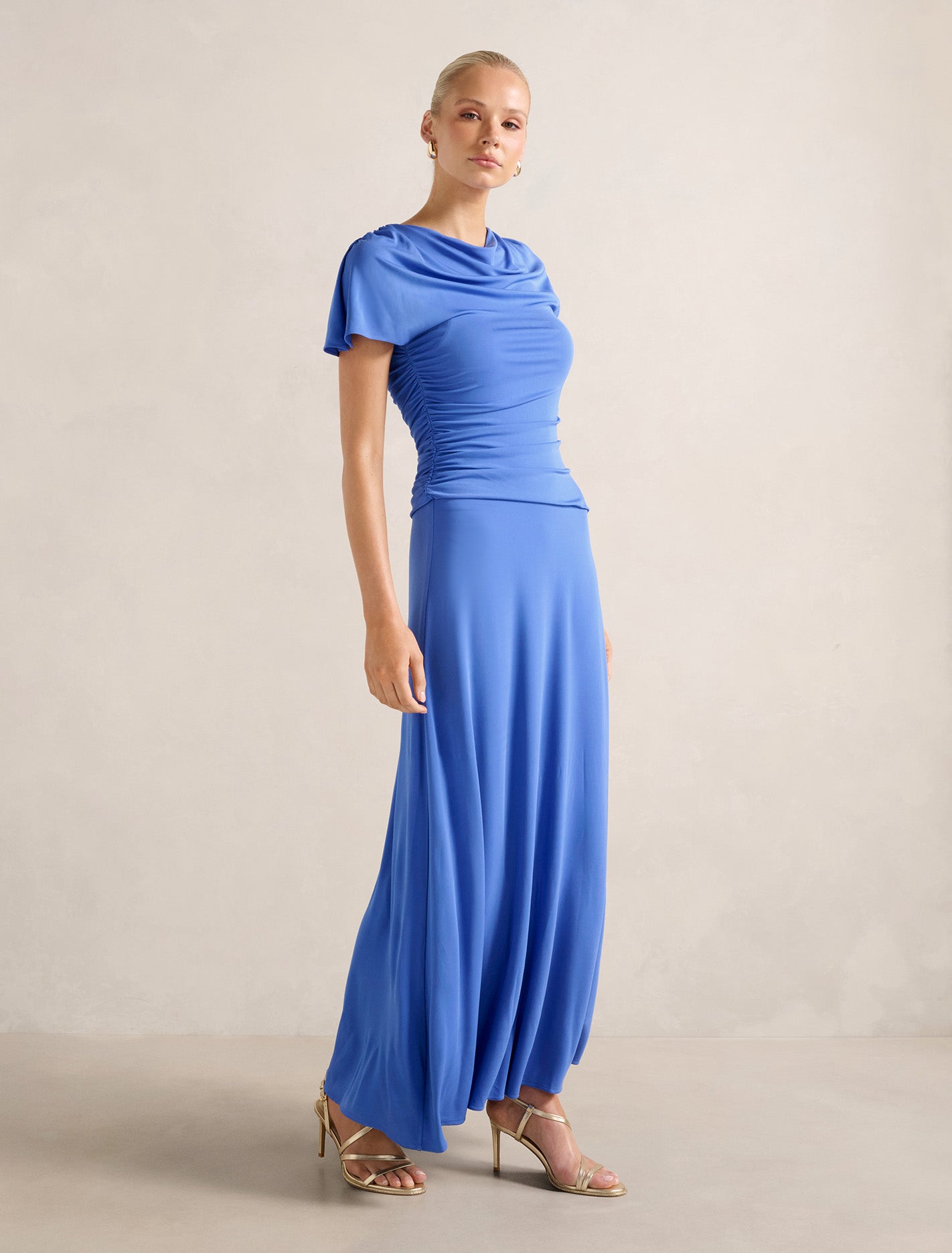 Gemini High Neck Jersey Maxi Dress Cornflower Breeze