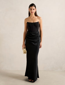 Isra Drape Strapless Maxi Dress Black