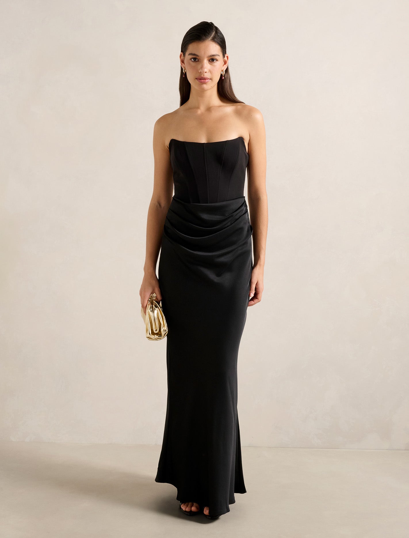 Isra Drape Strapless Maxi Dress Black