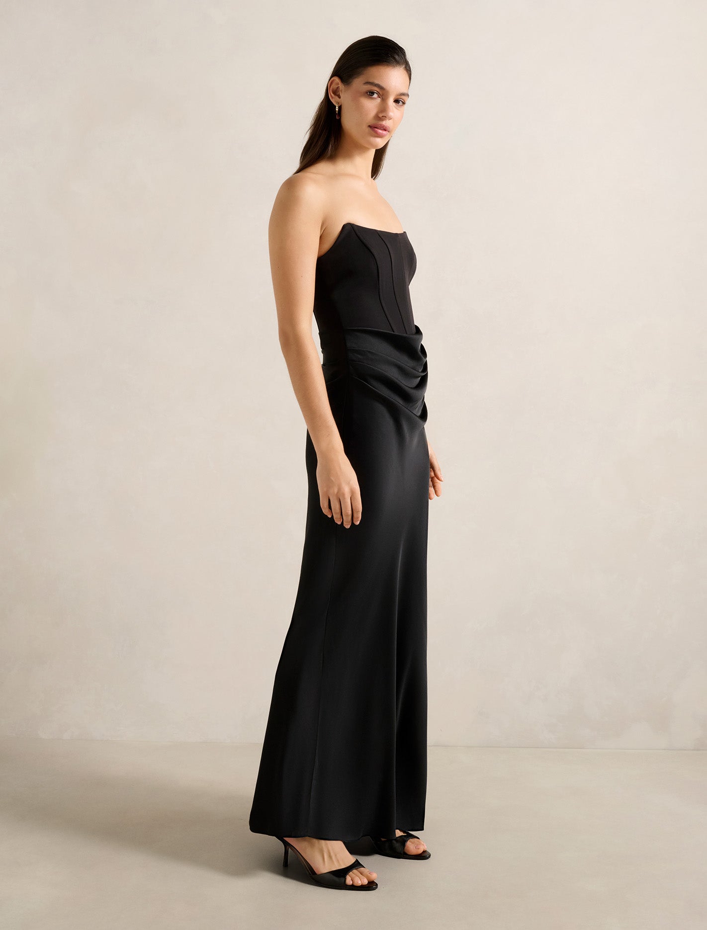 Isra Drape Strapless Maxi Dress Black