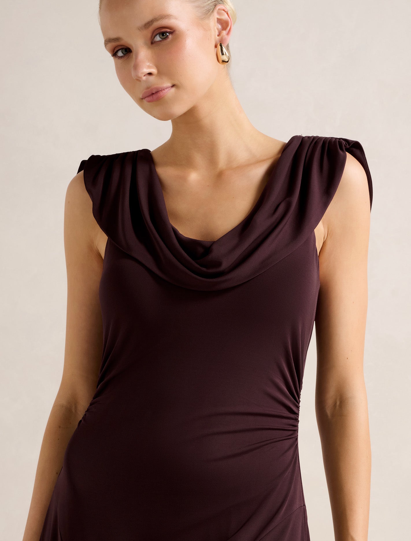 Oceana Cowl Jersey Dress Chocolate