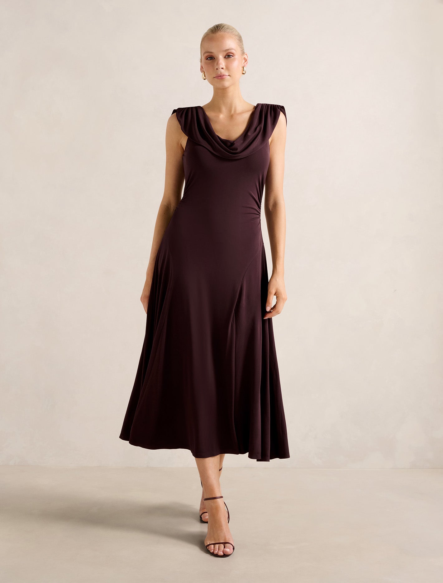 Oceana Cowl Jersey Dress Chocolate