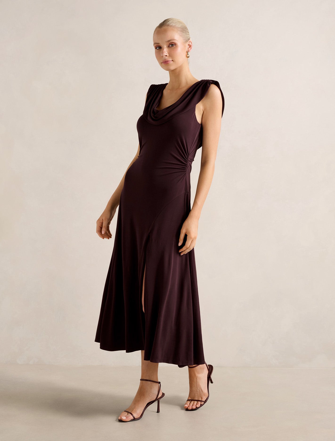 Oceana Cowl Jersey Dress Chocolate