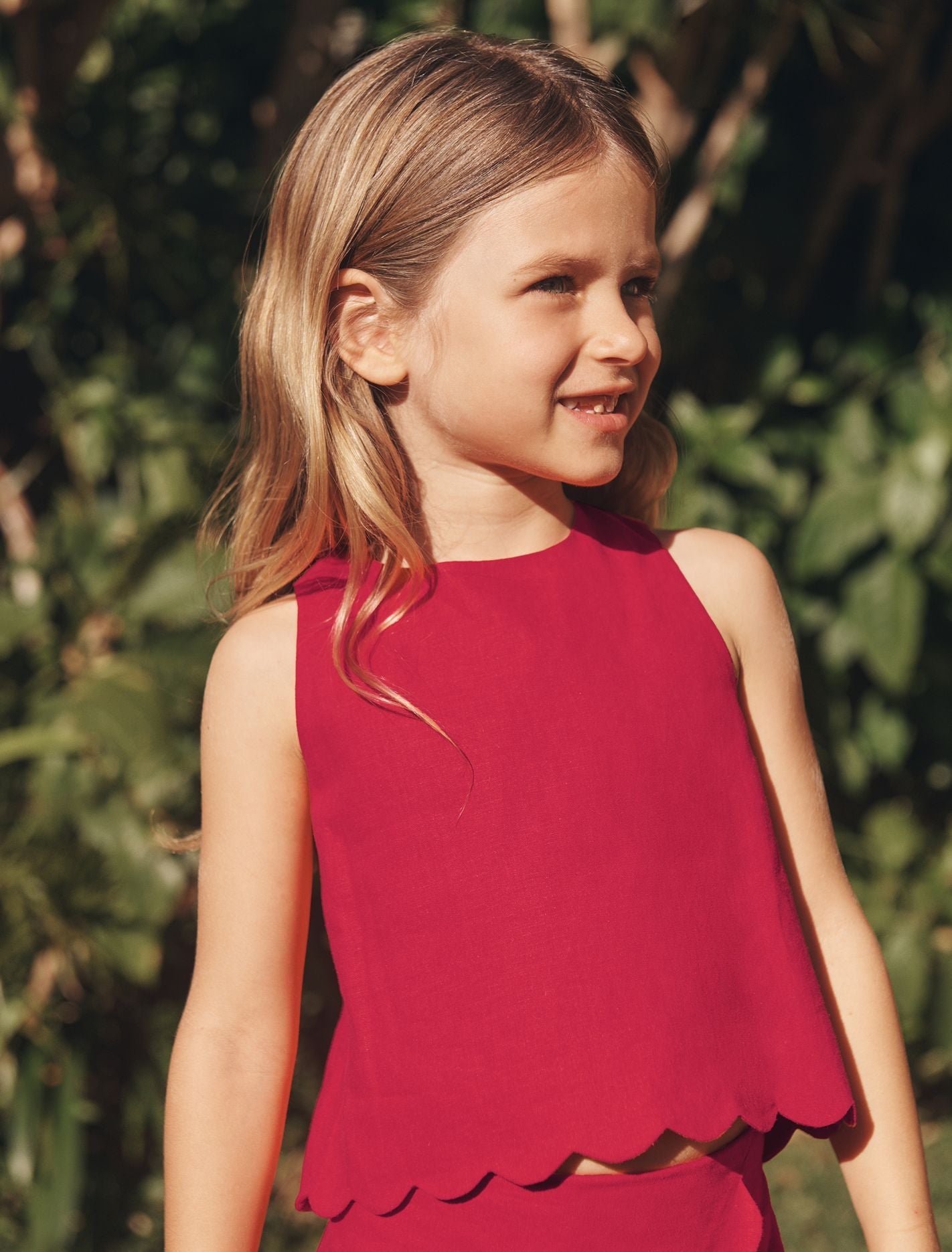 Molly Girls Scalloped Shift Top Claire Red