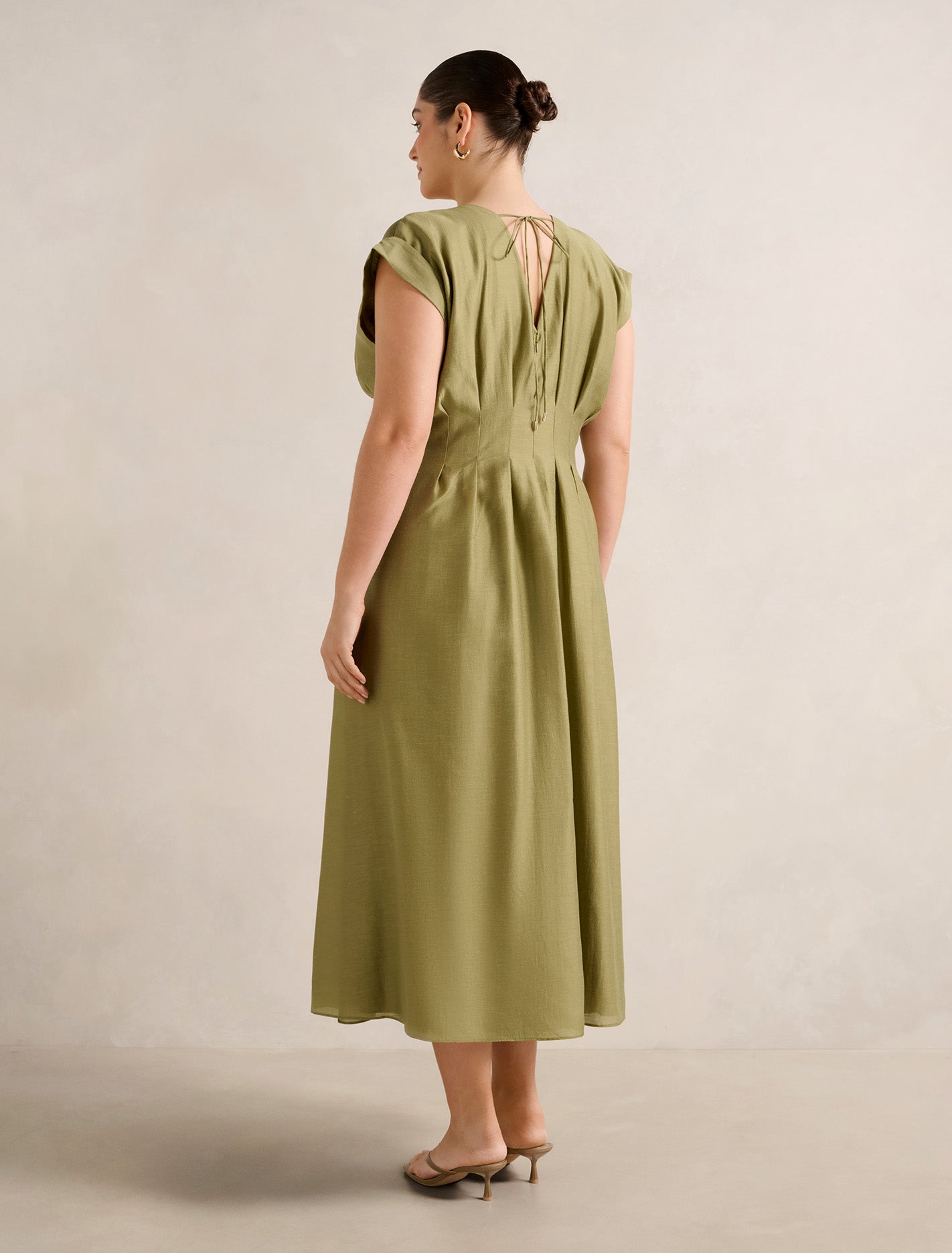 Alessandra Curve Tucked Midi Dress Green Olive