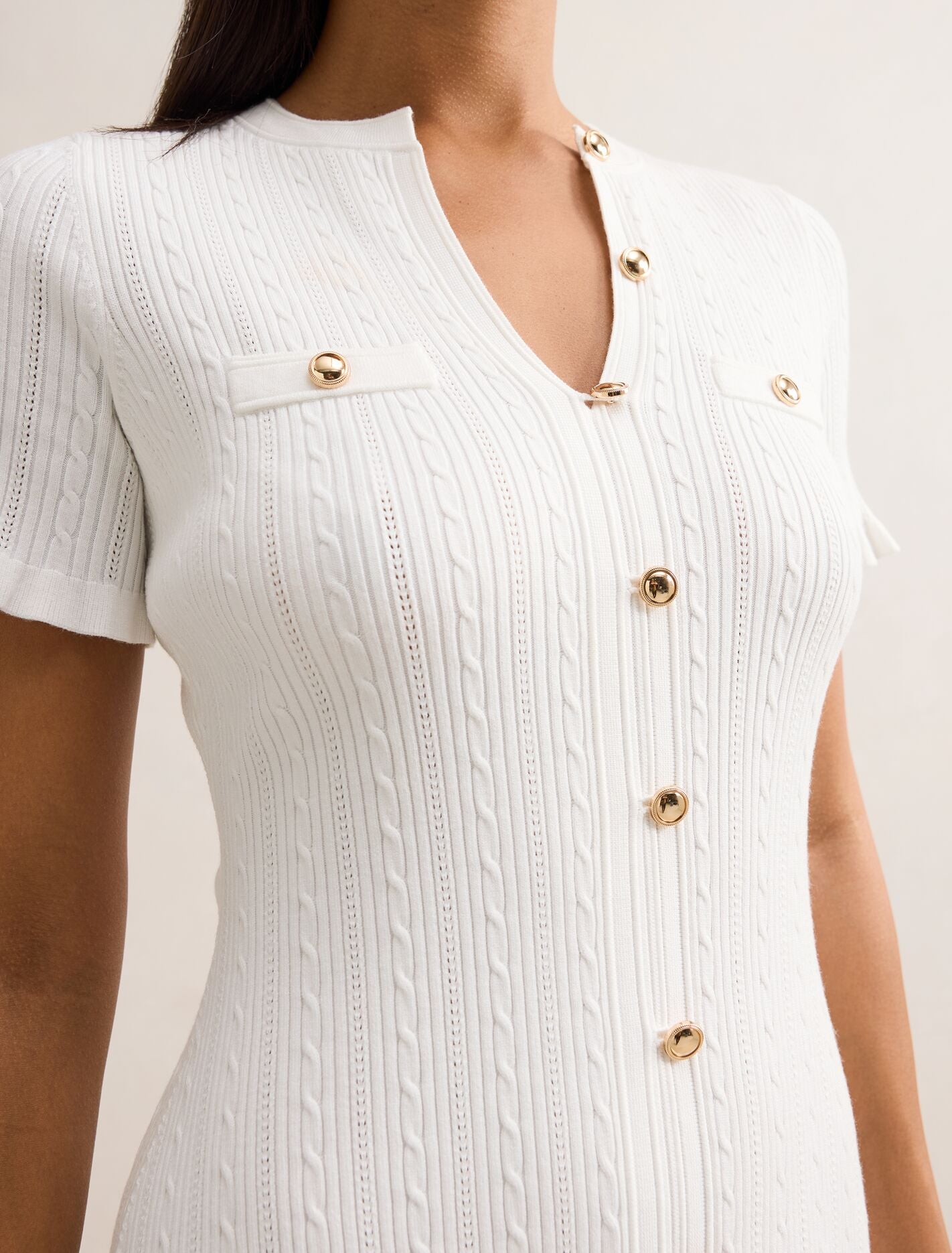 Violetta Stitch Interest Mini Dress Cream