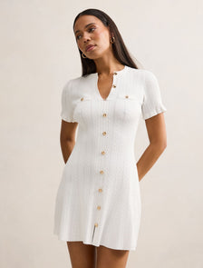 Violetta Stitch Interest Mini Dress Cream