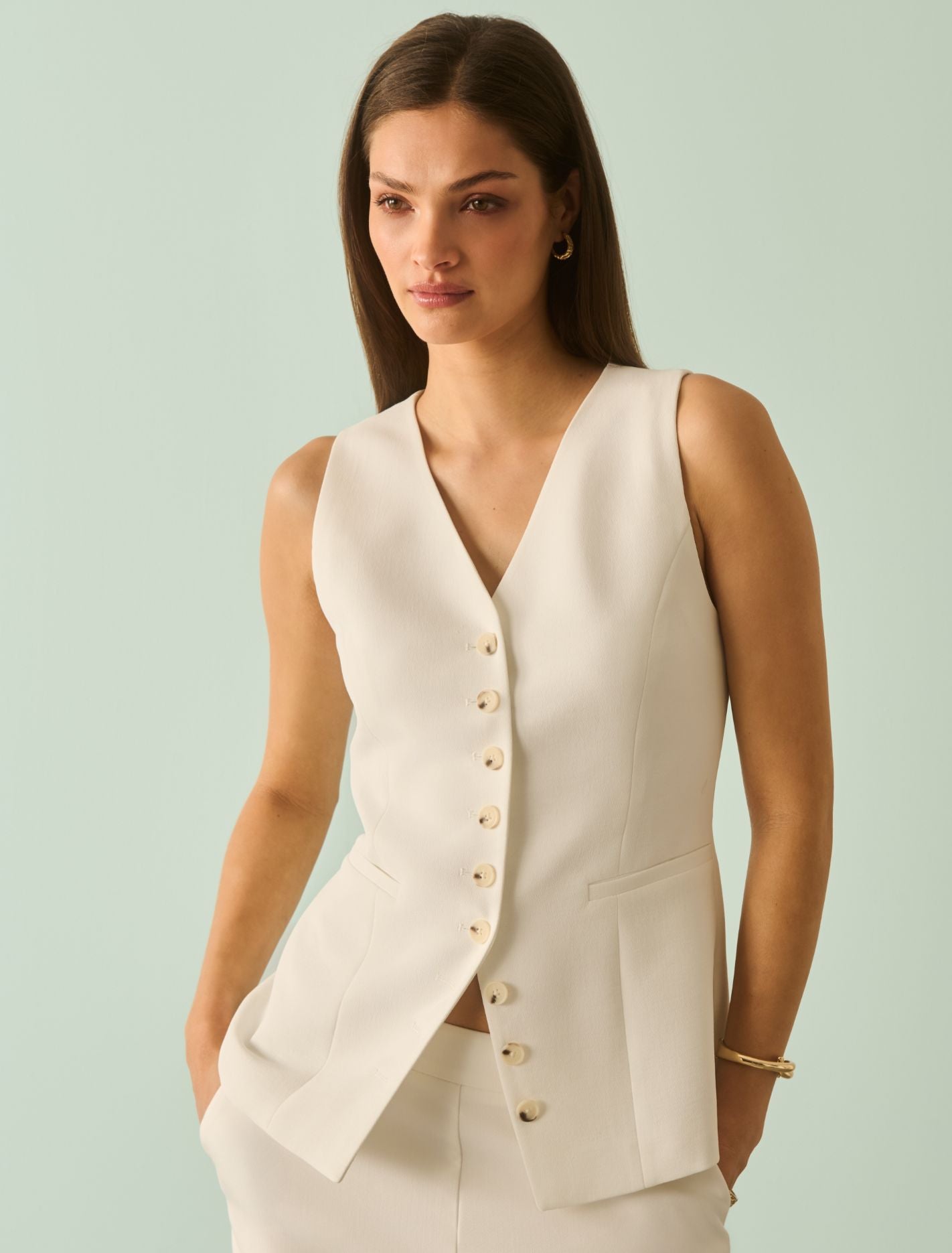 Ayla Contrast Waistcoat Porcelain