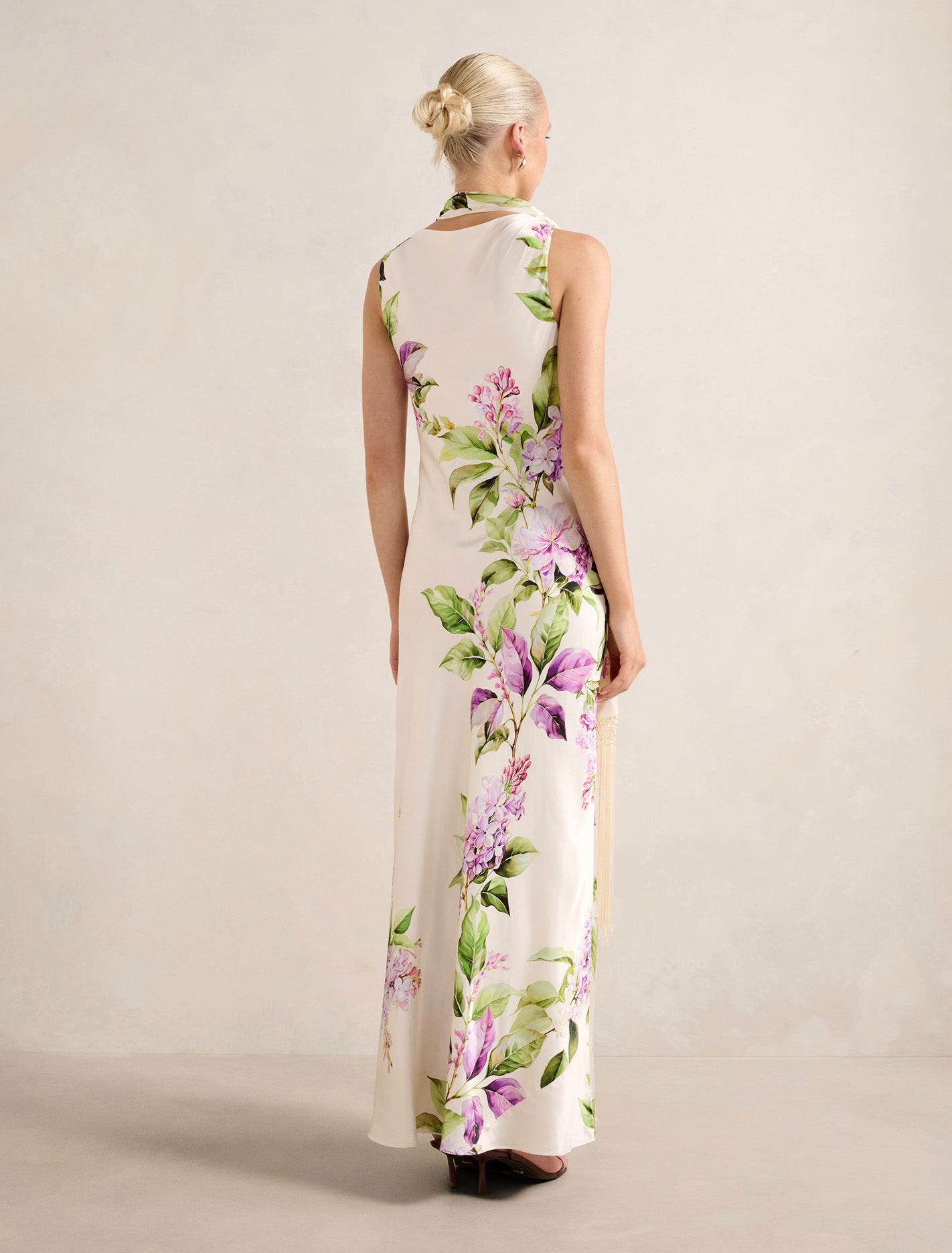 Ariane Tassel Scarf Satin Maxi Dress Hillcroft Floral