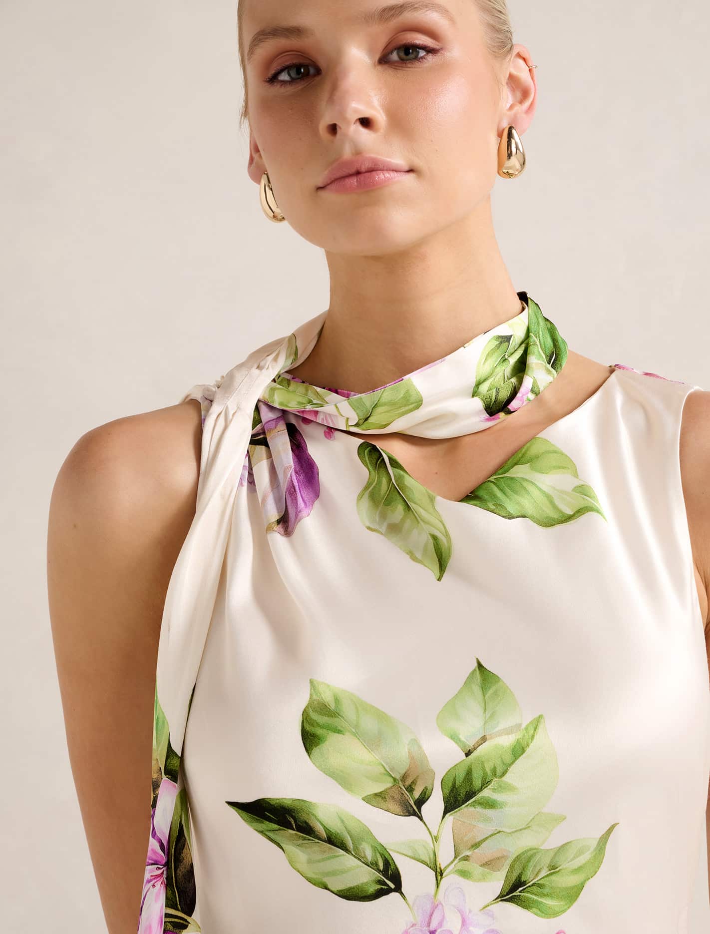 Ariane Tassel Scarf Satin Maxi Dress Hillcroft Floral