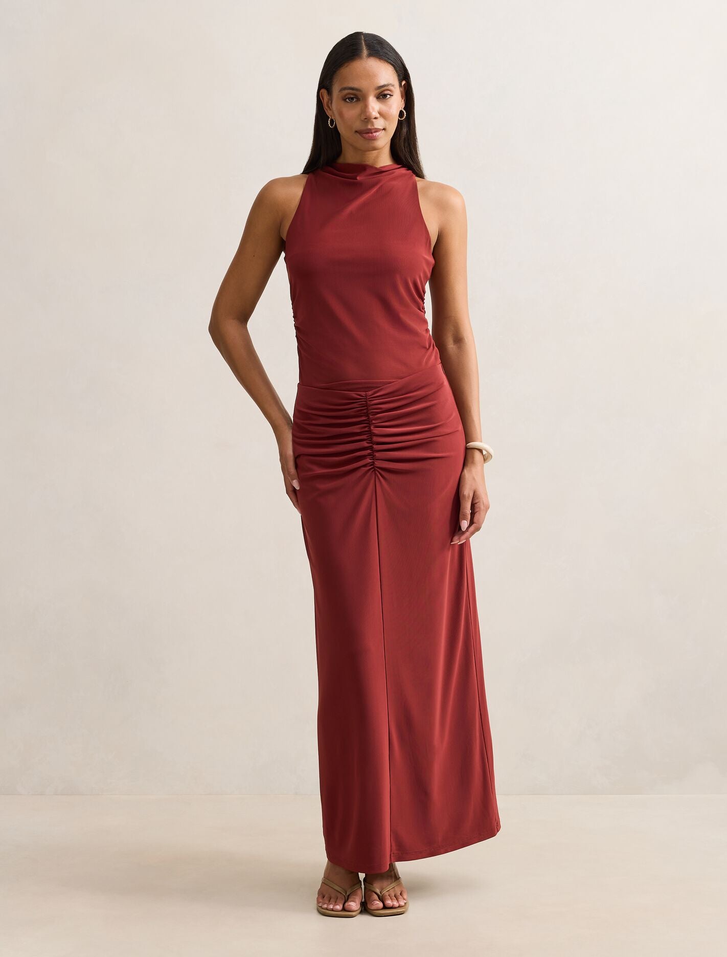 Savannah Ruched Mesh Top Rosewood Co-ord