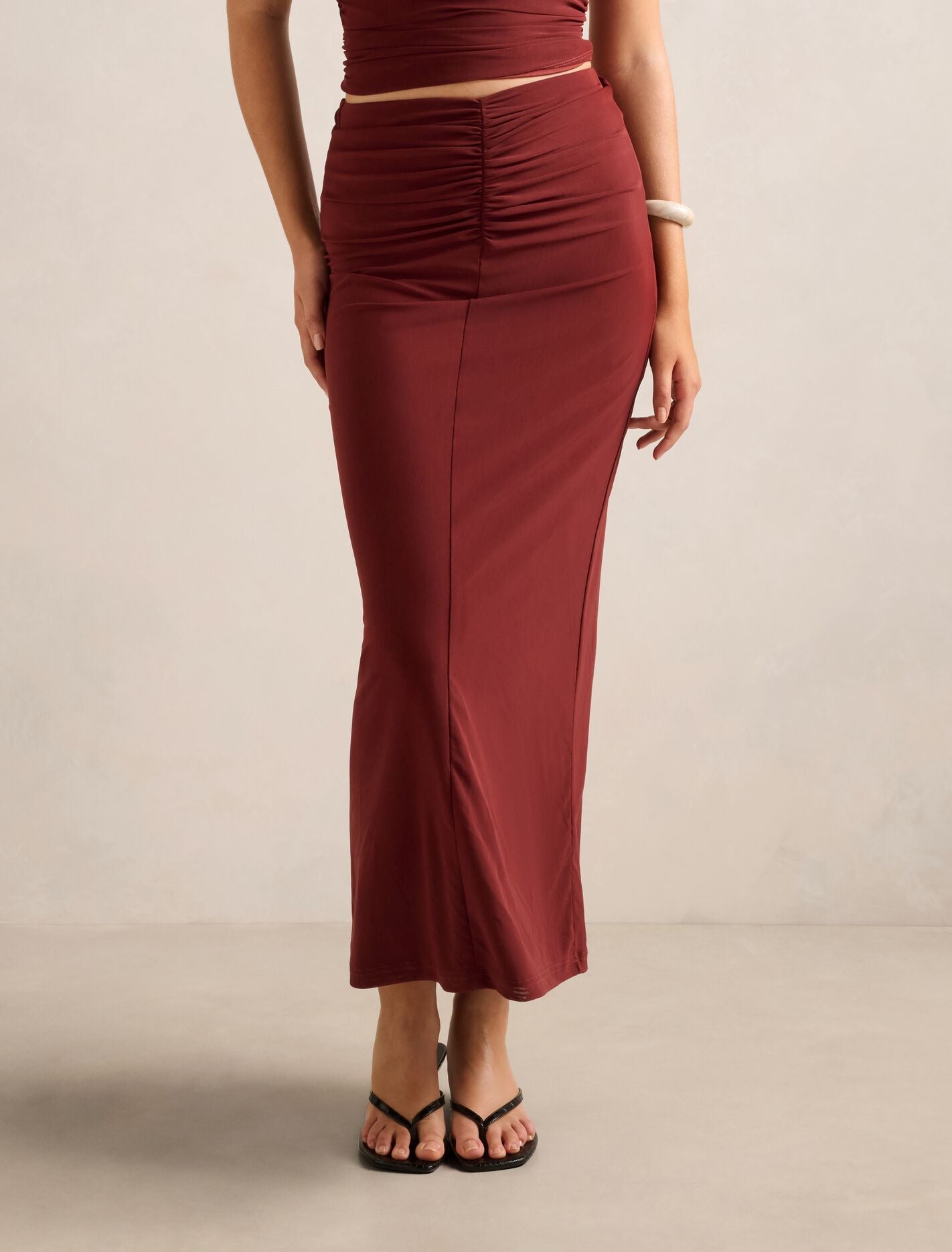 Savannah Ruched Mesh Skirt Rosewood Co-ord