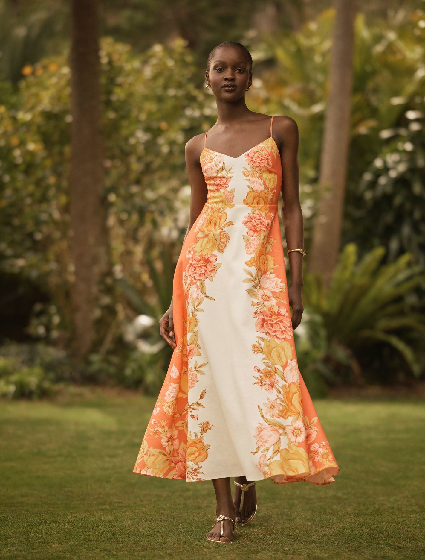Livvy Strappy Linen Midi Dress Mercia Floral