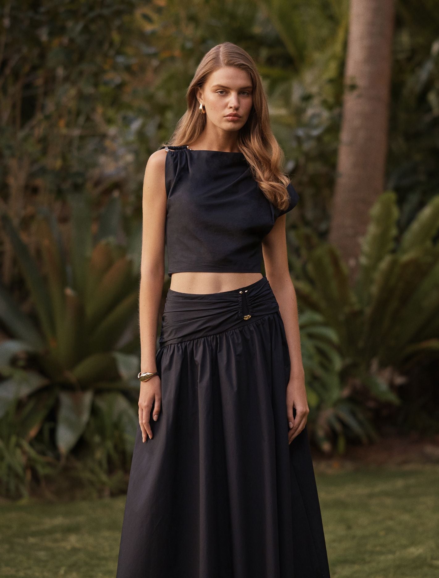Dottie Draped Hardware Top Black Co-Ord
