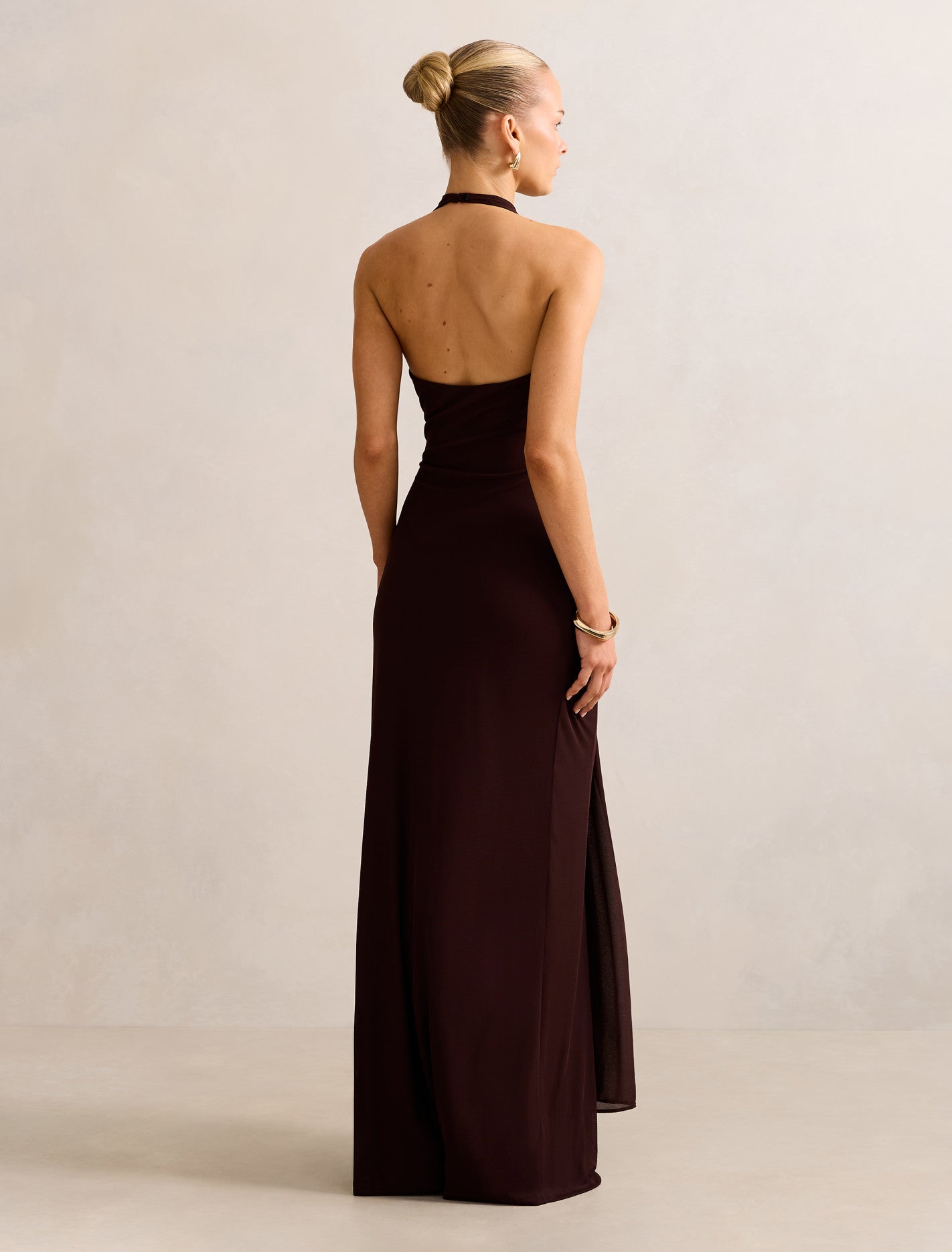 Abby Halter Mesh Maxi Dress Chocolate