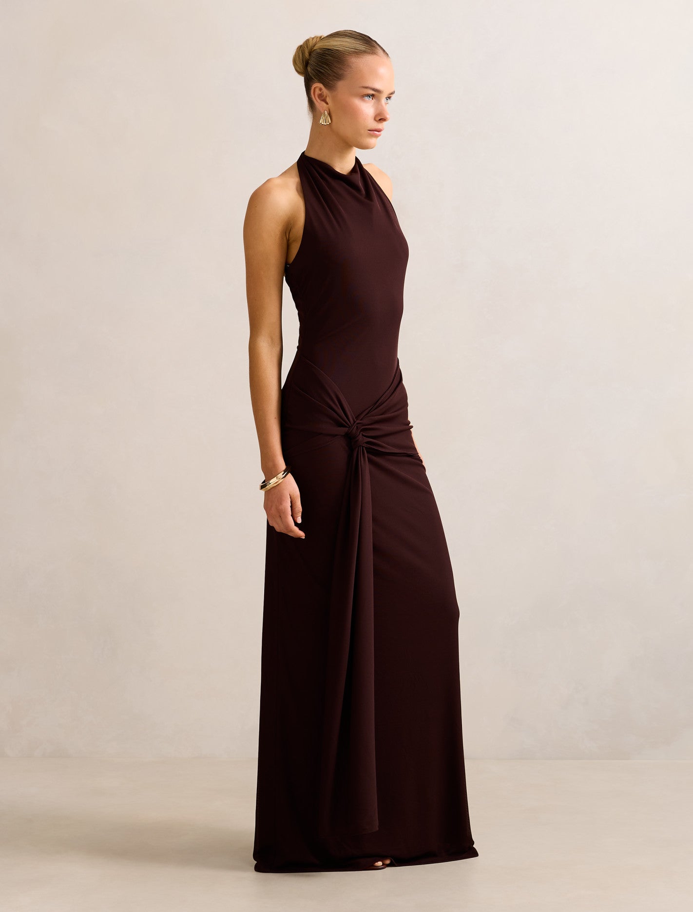 Abby Halter Mesh Maxi Dress Chocolate