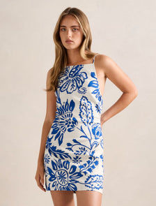Letty Stretch Linen Mini Dress Lazuli Floral