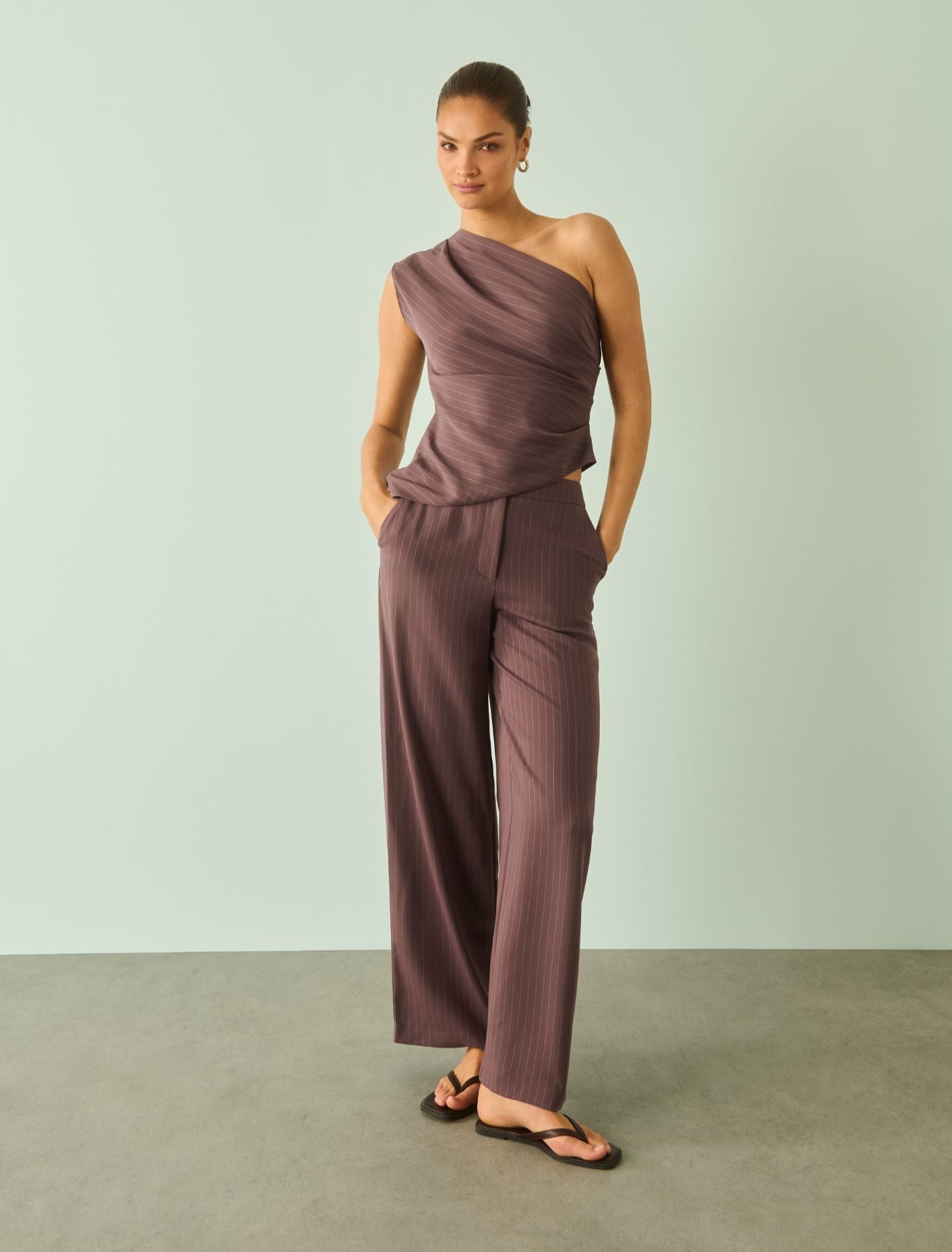 Willow Wide Leg Pants Mocha Pinstripe Set