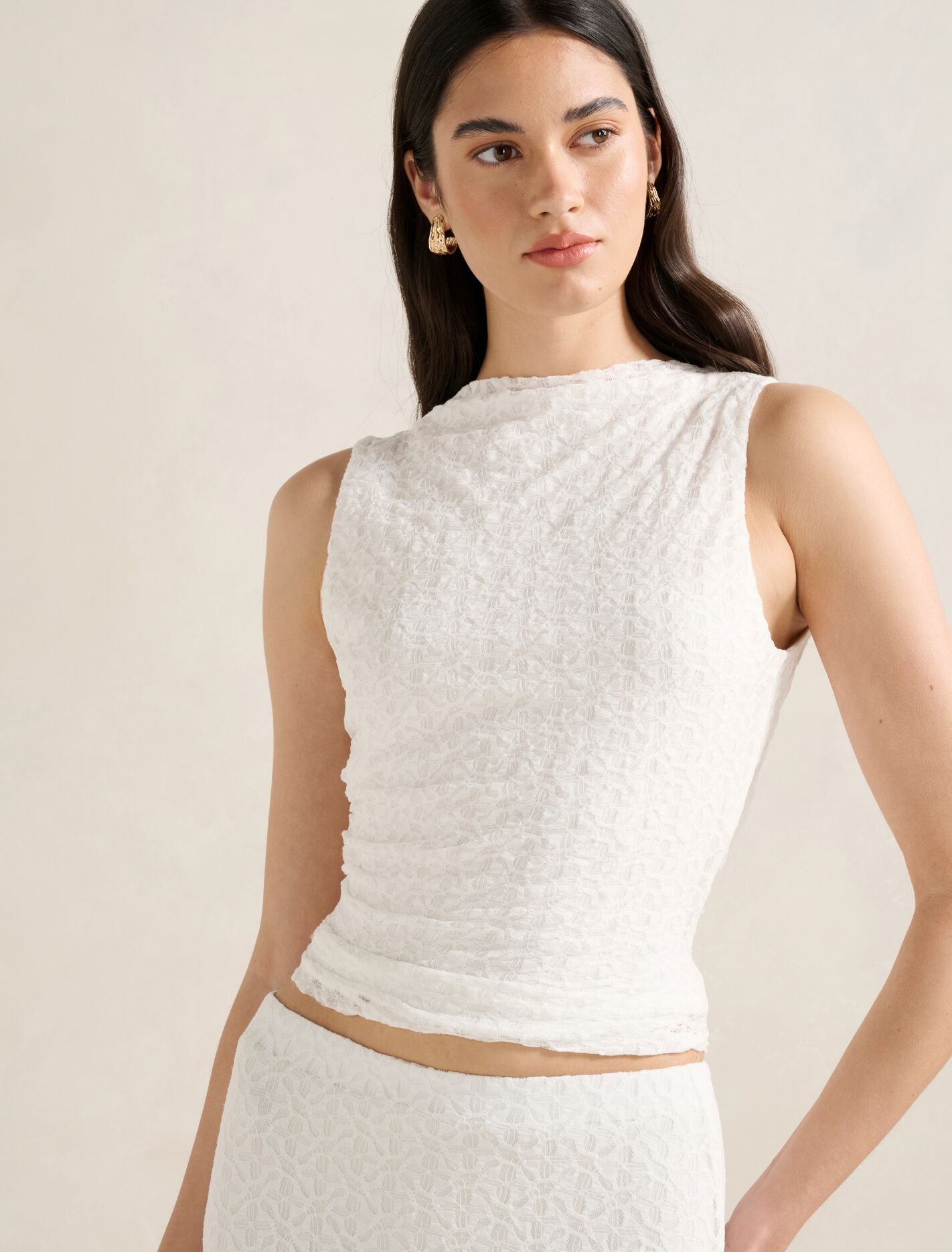 Tahlia Textured Lace Tank Porcelain Co-Ord
