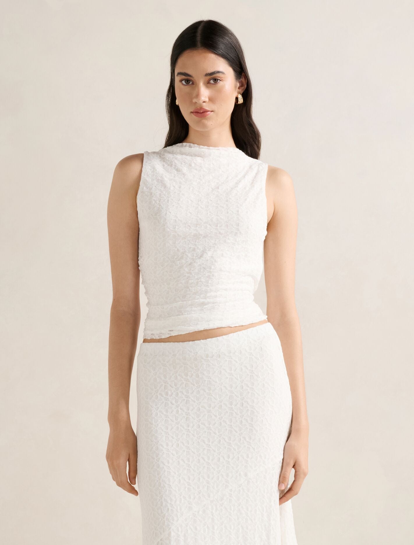 Tahlia Textured Lace Tank Porcelain Co-Ord