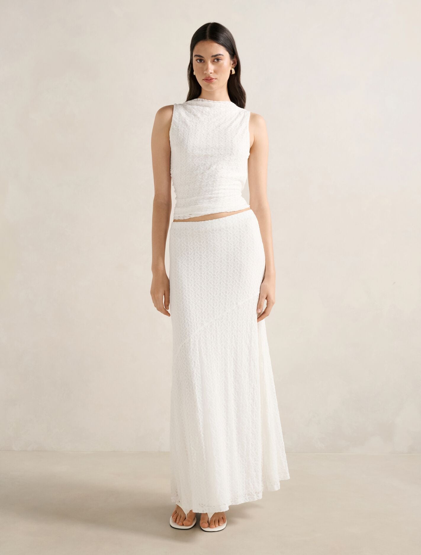 Tahlia Textured Lace Tank Porcelain Co-Ord