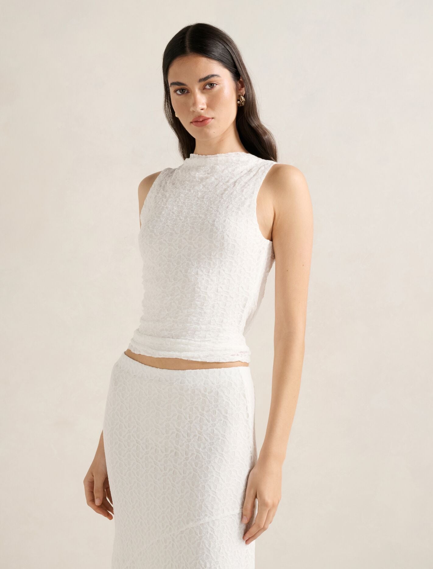 Tahlia Textured Lace Tank Porcelain Co-Ord