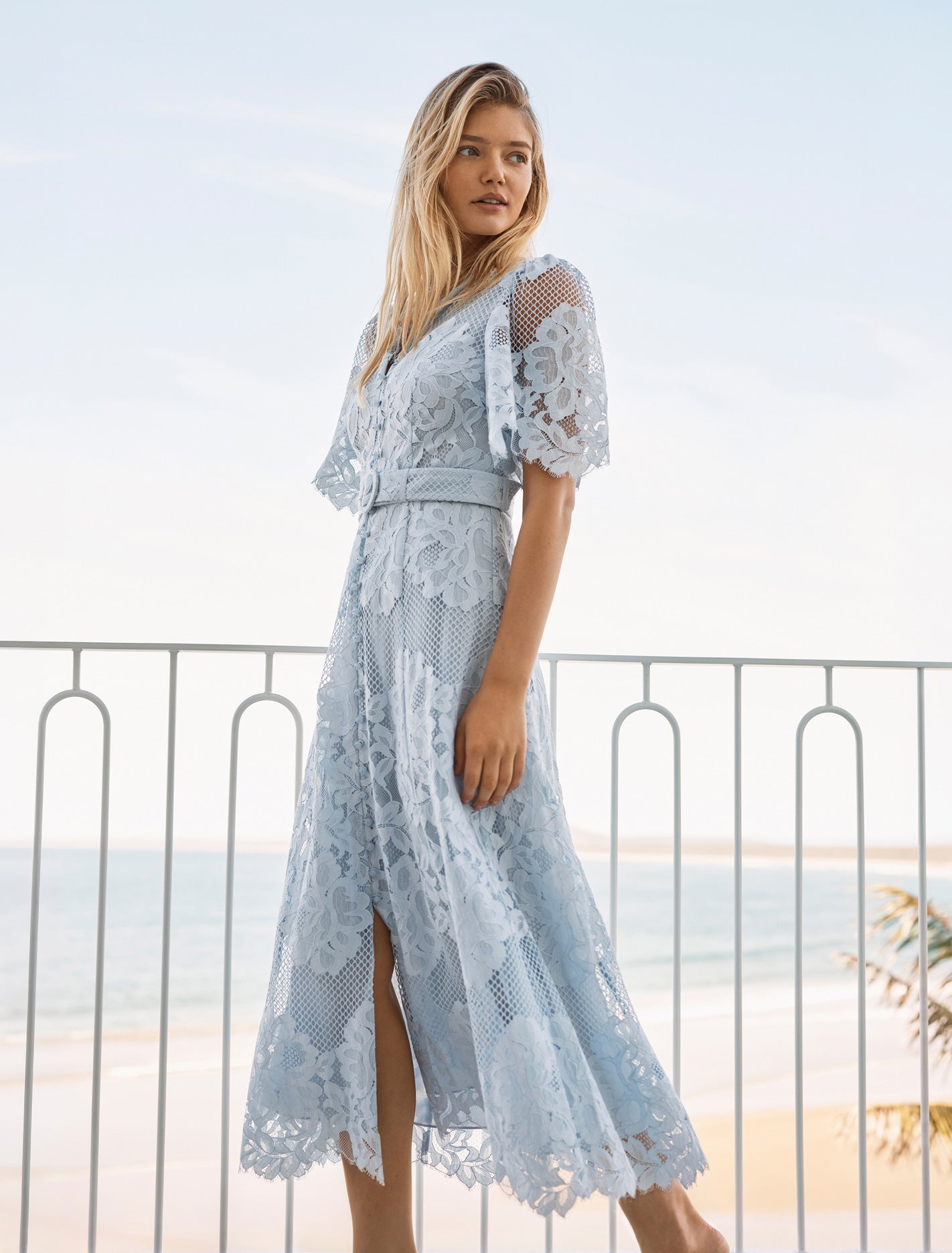 Liberty Flutter Sleeve Lace Midi Heather Blue