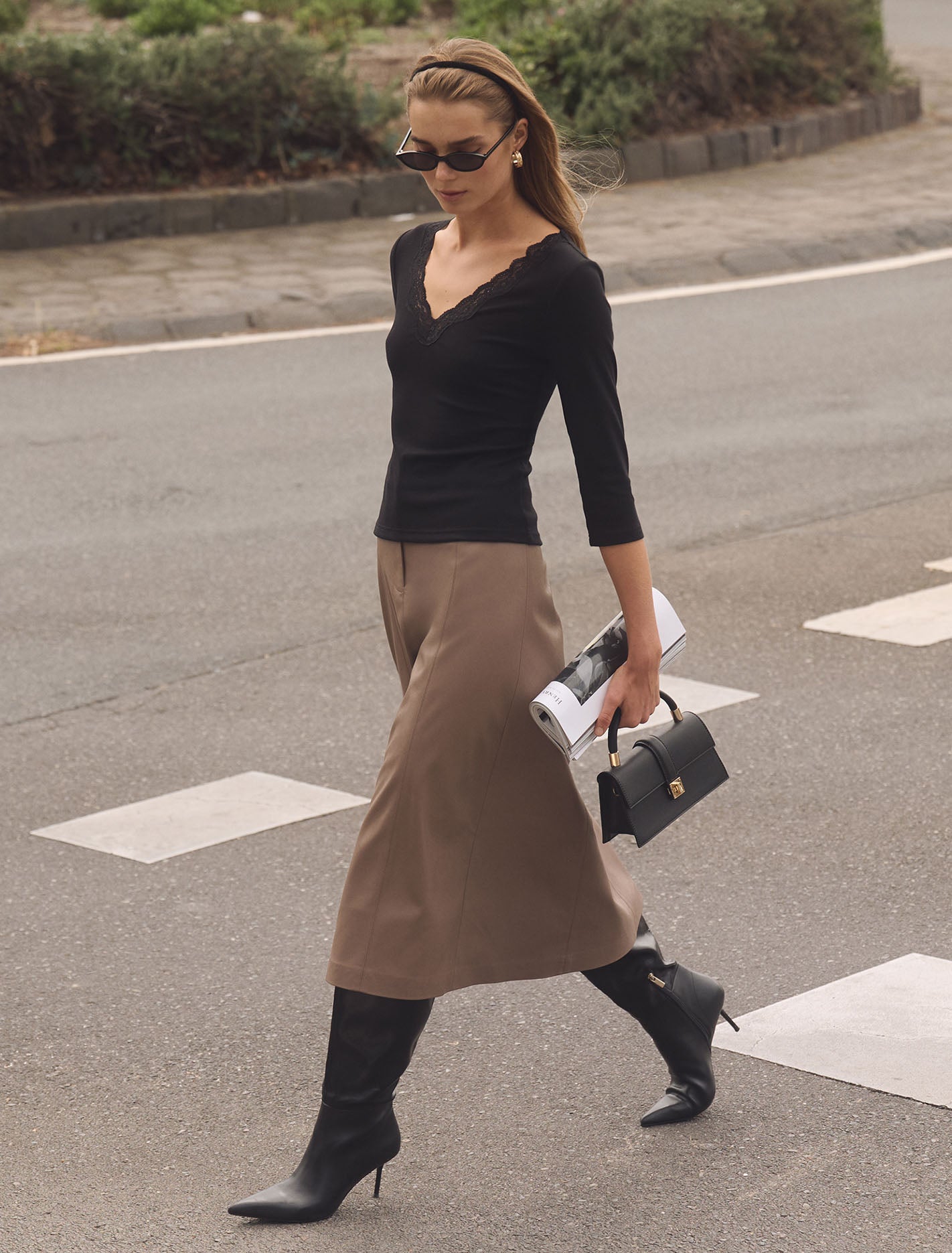 Isla Vegan Leather Midi Skirt Deep Taupe