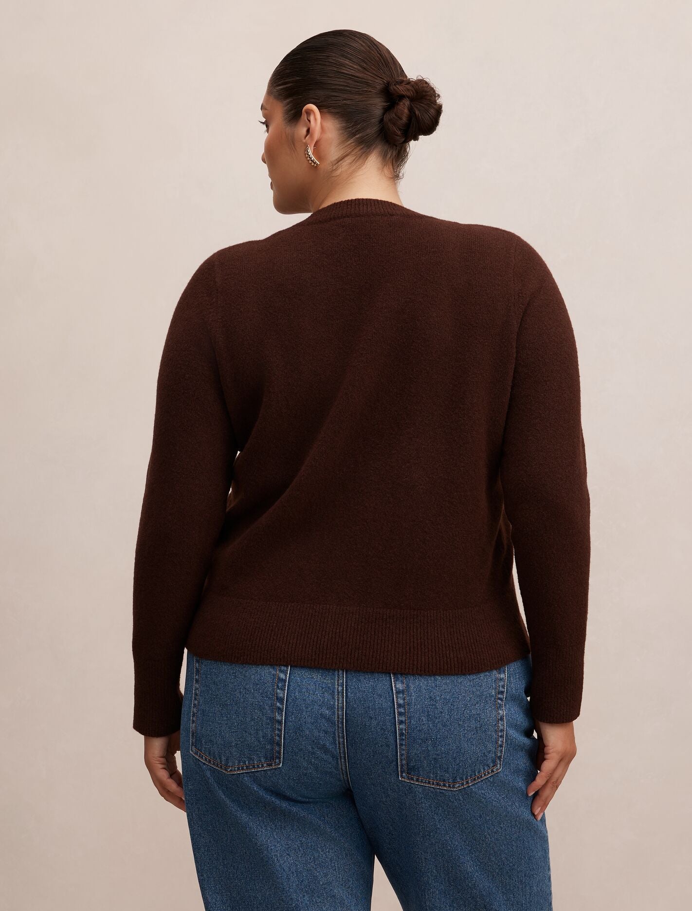 May Curve Crew Neck Cardigan Deep Chocolate